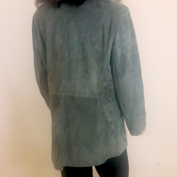 ST JOHN Green Suede Leather Jacket Size M - Picture 7 of 9